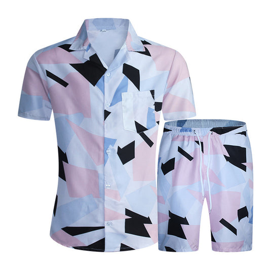 Men's Short Sleeve Printed Suits Shorts Floral Shirt 2 Pieces Tracksuits