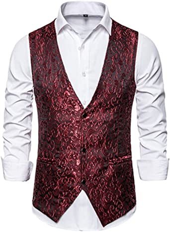 Men's Casual Printed Vests Fashion Solid Color Slim Fit V-Neck Vests Groomsmen Suits Host Clothings