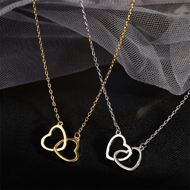 Fashion Double Hollow Heart Pendant Necklace for Women Girls Korean Clavicle Chain Choker Wedding Party Girlfriend Jewelry Gifts