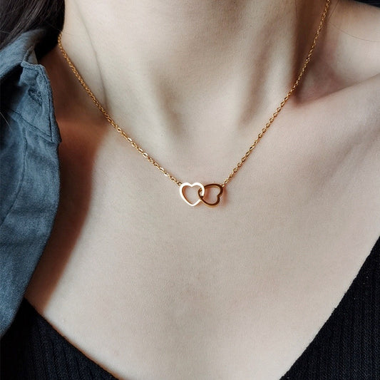 Fashion Double Hollow Heart Pendant Necklace for Women Girls Korean Clavicle Chain Choker Wedding Party Girlfriend Jewelry Gifts