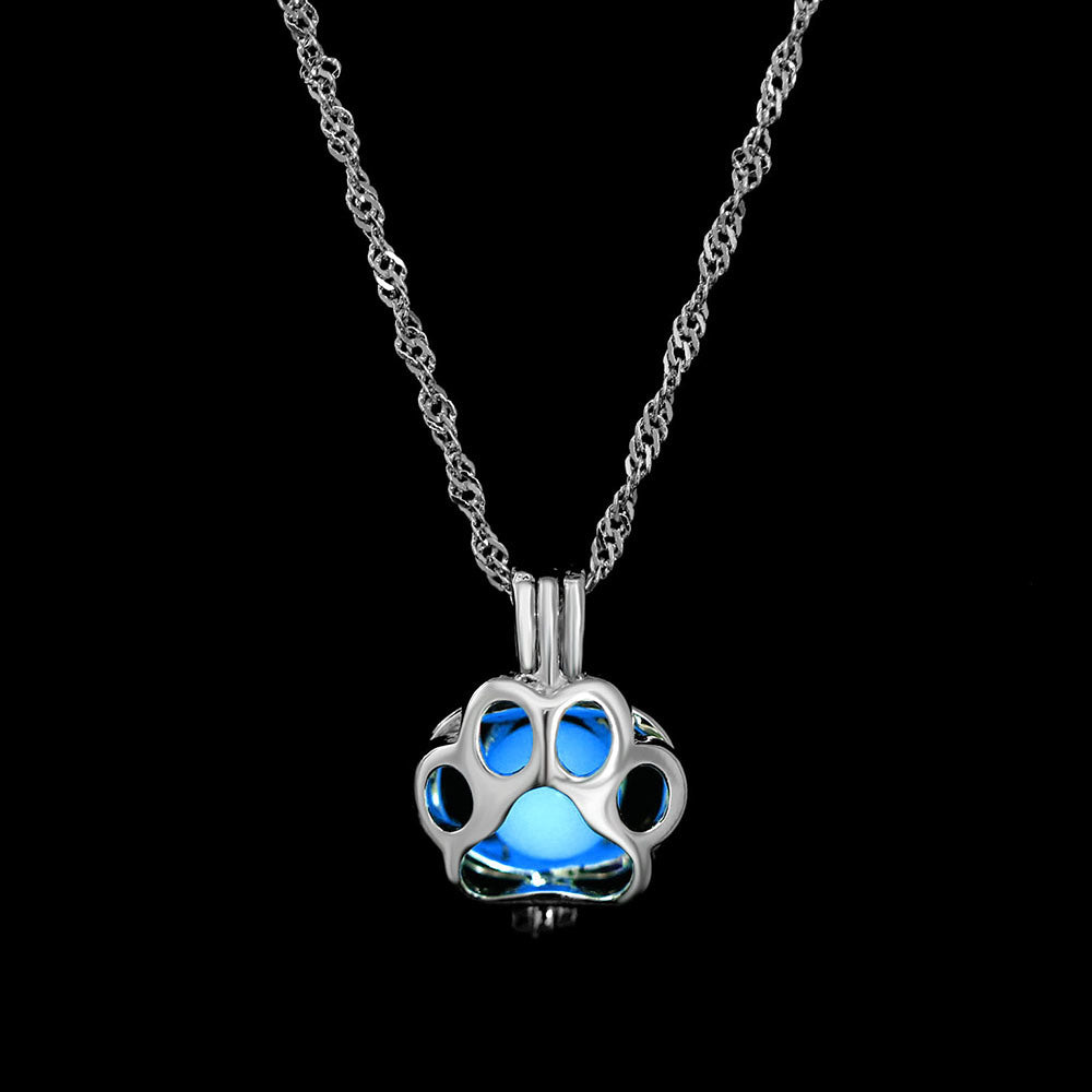 FAMSHIN Fashion Silver Color Charm Luminous Pendant Necklace Women Bear Paw Glowing Stone Necklace Christmas Necklaces Jewelry