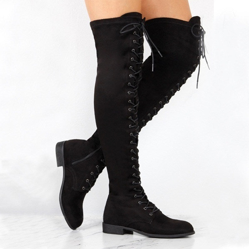 Fashion Women Boots Spring Winter Over The Knee Heels Boots Flock Long Comfort Square Botines Mujer Thigh High Boots 2022 new