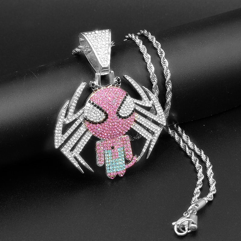 Hip Hop Anime Superhero Jewelry Iced Out Crystal Spider Pendant Necklace For Men Women With  Cuban Chain Choker Crystal Pendant Necklace