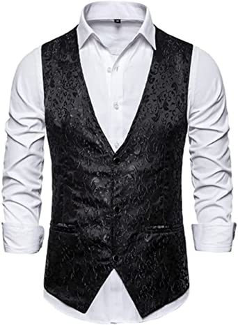 Men's Casual Printed Vests Fashion Solid Color Slim Fit V-Neck Vests Groomsmen Suits Host Clothings