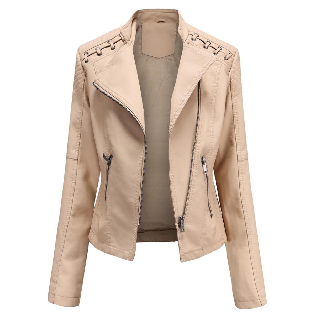 Women's Leather Short Jackets Slim Fit Thin PU Leather Motorcycle Clothing for Ladies Spring and Autumn